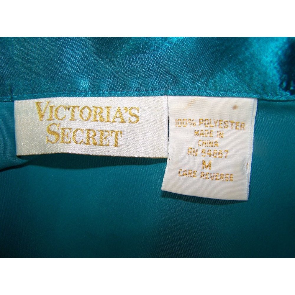 Vintage Victoria's Secret Teal M Double Breasted Sleep Shirt Satin Feel - Picture 5 of 7